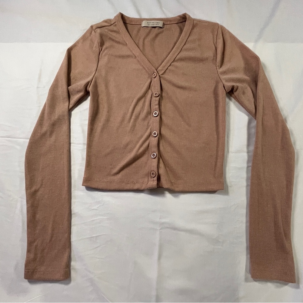 Active USA Ribbed Tan Cardigan